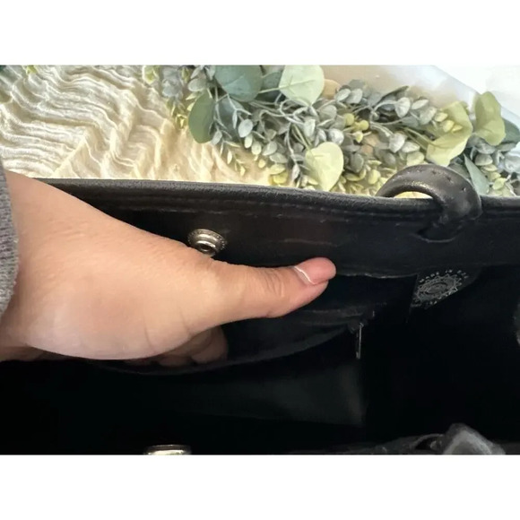 Vtg HARLEY DAVIDSON BLACK GENUINE LEATHER EMBROIDERED SHOULDER BAG STRUCTURED - Picture 9 of 11